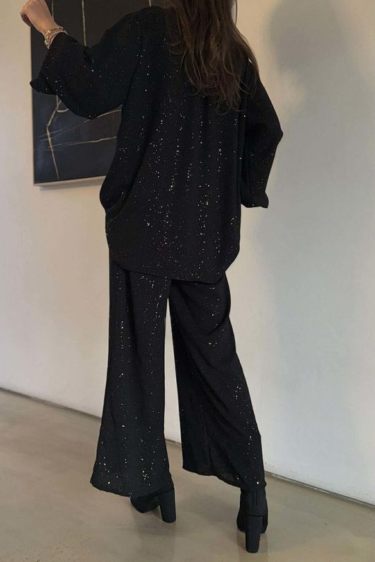 Suki Night Sky Shirring Neck Blouse Black /15=